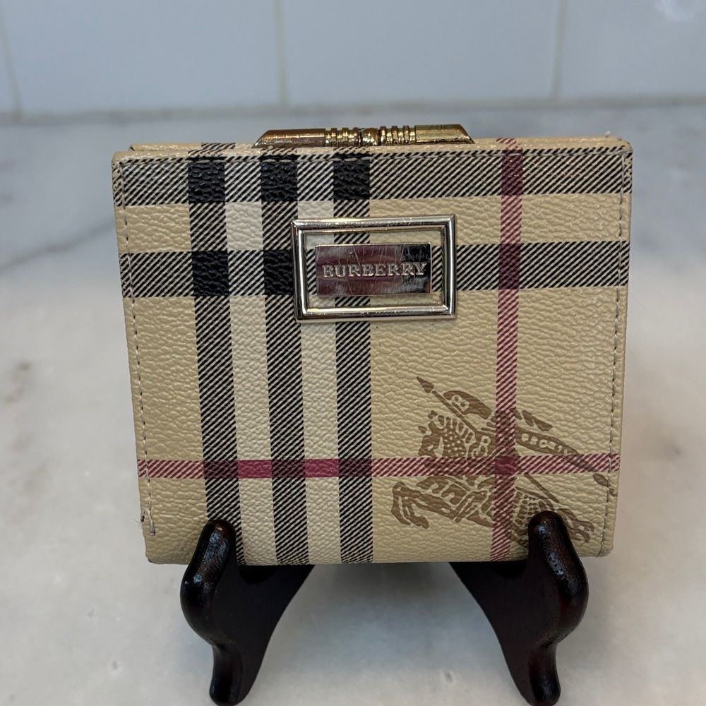 Burberry Beige Black and Red Signature Check Wallet